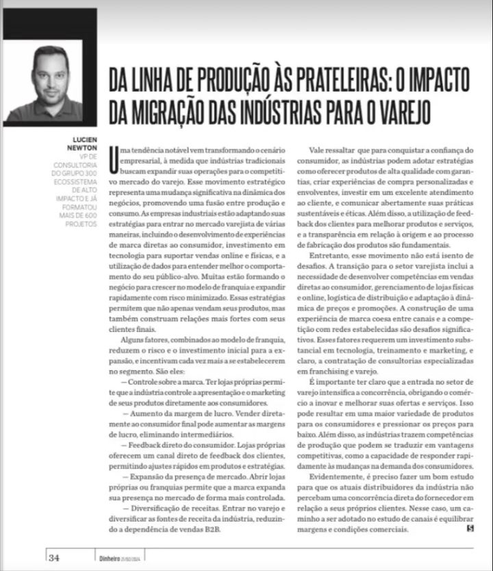 Recorte da matéria Da linha de produção às prateleiras: o impacto da migração das..., publicada em IstoÉ Dinheiro